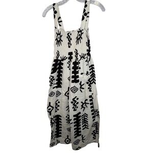 umgee white black tribal print smocked bodice midi wide leg jumper‎ size small